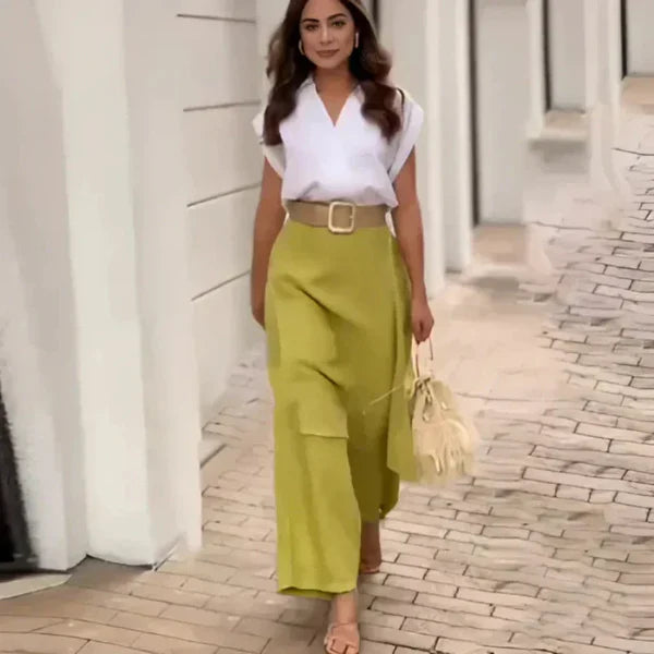 Estela™ Conjunto elegante de blusa sin mangas y pantalón ancho con efecto falda