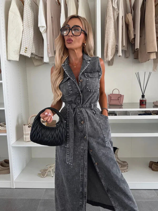 Valeria™ Vestido Vaquero Casual con Botones y Cinturón