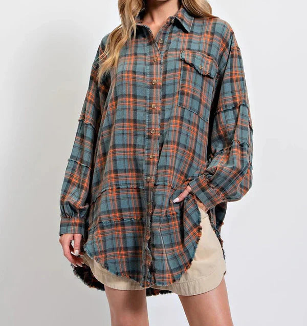 Eva - Sobrecamisa de cuadros estilo relajado