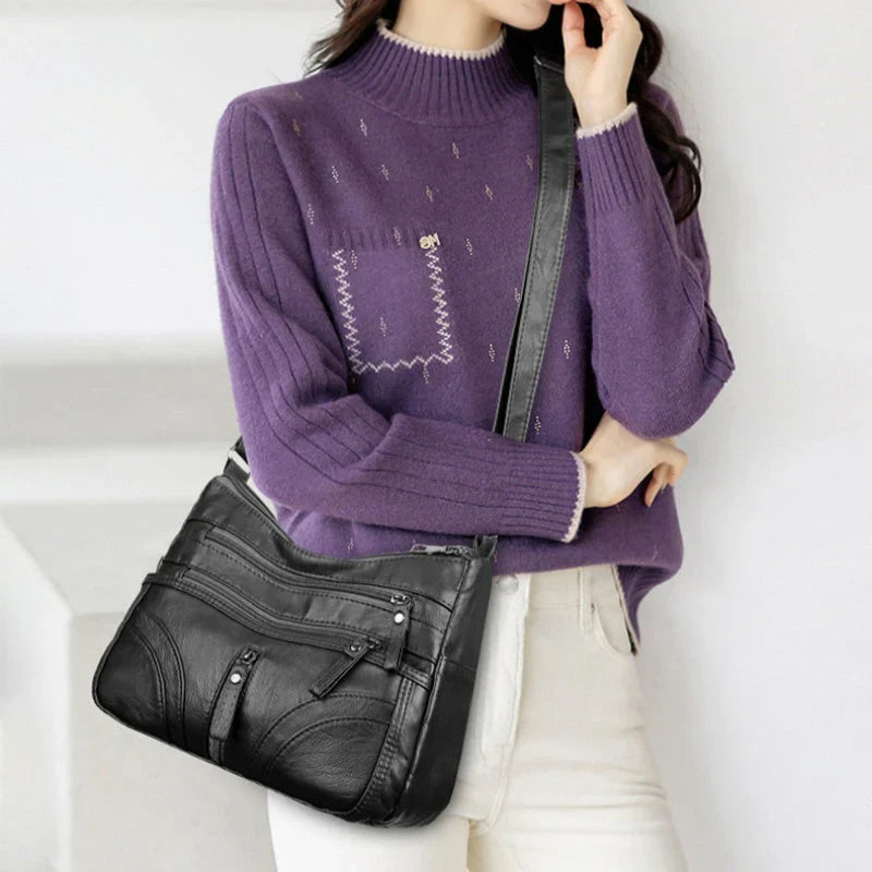 Nerea - Bolso bandolera moderno con múltiples cremalleras y correa ajustable