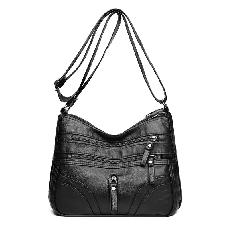 Nerea - Bolso bandolera moderno con múltiples cremalleras y correa ajustable