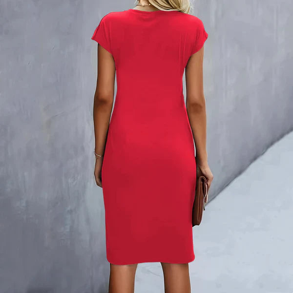 Tiana - Vestido monocromo de mujer con manga corta y fruncido en la cintura