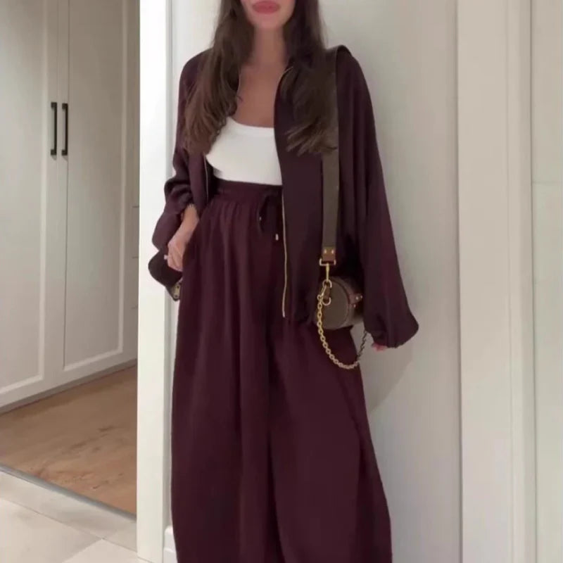 Otoña - Chaqueta holgada con cremallera y pantalones anchos