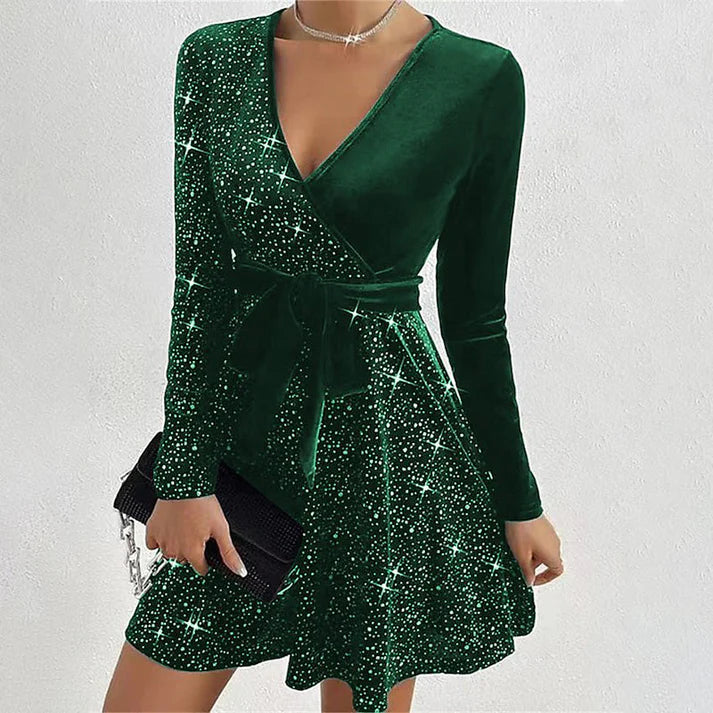 Lucía – Vestido mini de lentejuelas en línea A