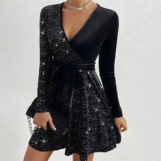 Lucía – Vestido mini de lentejuelas en línea A