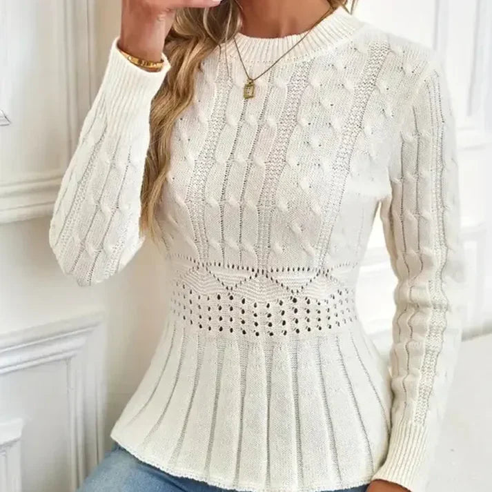 Inara - Jersey de mujer con cuello redondo y bajo peplum