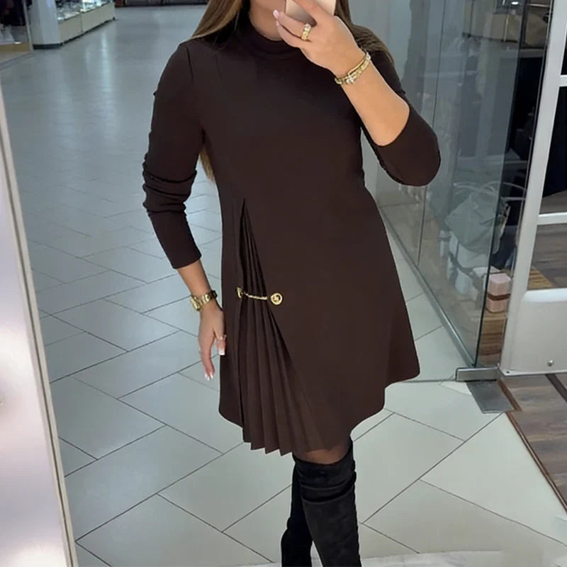 Margot – Vestido elegante con panel plisado y mangas largas