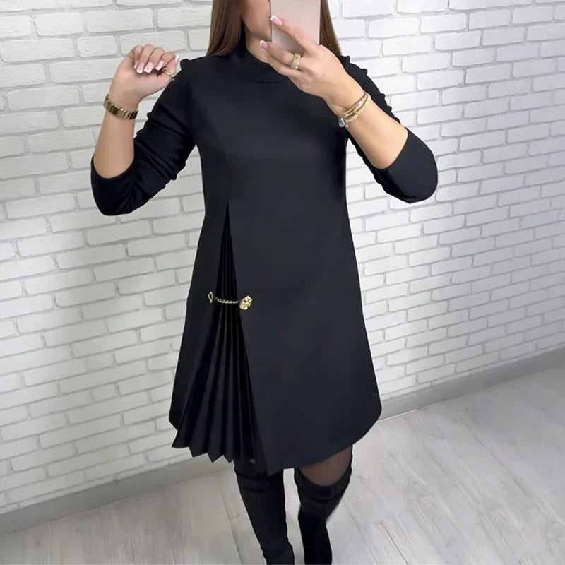 Margot – Vestido elegante con panel plisado y mangas largas