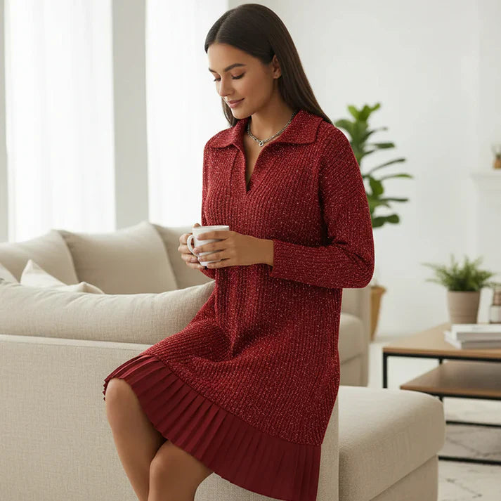 Lola – Vestido de punto con brillo y bajo plisado