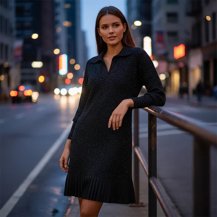 Lola – Vestido de punto con brillo y bajo plisado