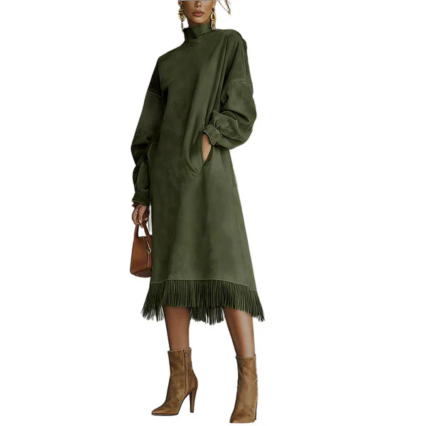 Aurora – Vestido casual de gamuza sintética de color liso