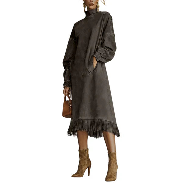 Aurora – Vestido casual de gamuza sintética de color liso